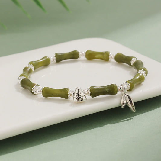 Mythstone Peridot White Jade Strawberry Quartz Green Aventurine Bamboo Fu Character Luck Bracelet