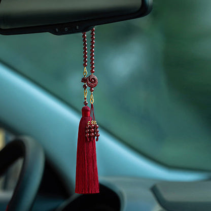 Mythstone One's Luck Improves Design Patern Natural Cinnabar Lotus Blessing Car Hanging Decoration