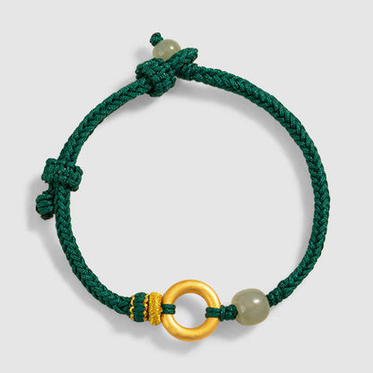 Pulsera trenzada de cuerda verde con cuentas de jade hetiano y hebilla de paz de plata esterlina 999 de Mythstone