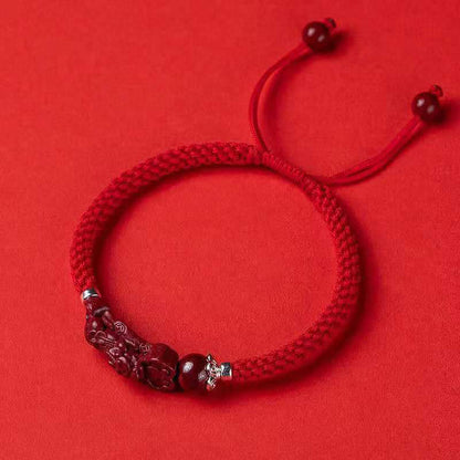 Mythstone Handcrafted PiXiu Cinnabar Wealth Luck Braided Bracelet