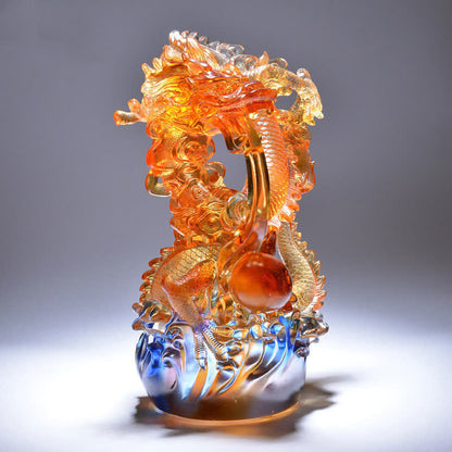 Mythstone Feng Shui Dragon Handmade Liuli Crystal Art Piece Success Home Office Decoration