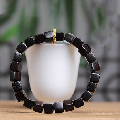 Mythstone Tibetan Ebony Wood Square Beads Peace Calm Bracelet