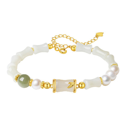 Pulsera de plata de ley 925 con jade blanco natural y bambú Mythstone para la suerte 