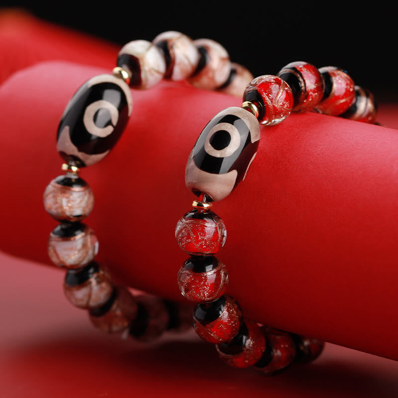 Mythstone Tibetan Nine-Eye Dzi Bead Three-eyed Dzi Bead Liuli Glass Bead Wealth Bracelet