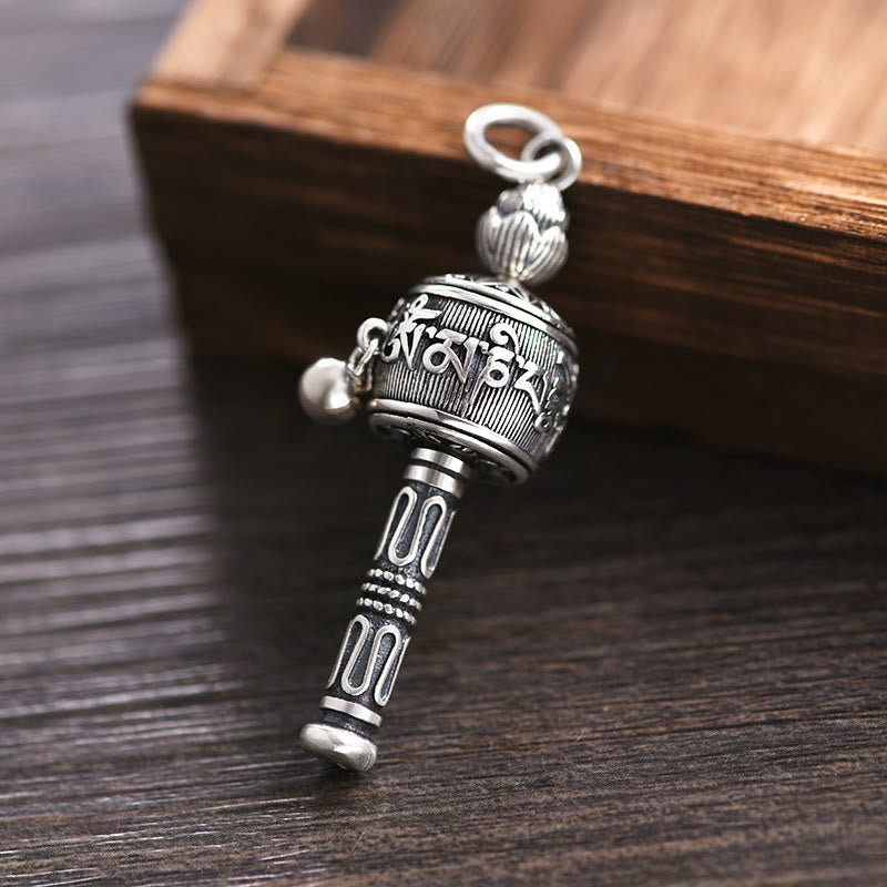 Mythstone Tibetan Om Mani Padme Hum Prayer Wheel Lotus Wisdom Rotatable Necklace Pendant