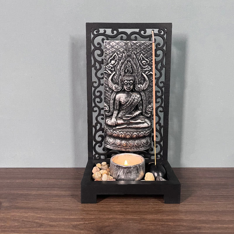 Altar de oración de resina para el hogar con la piedra mitológica de Buda de la compasión y la serenidad 