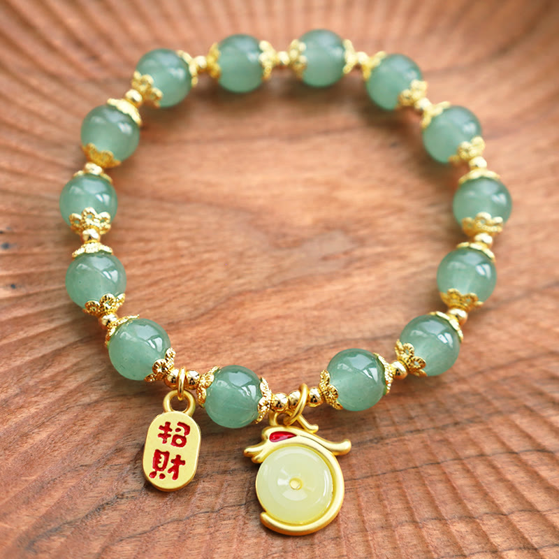 MythStone Year of the Dragon Red Agate Green Aventurine Peace Buckle Fu Character Lucky Fortune Bracelet