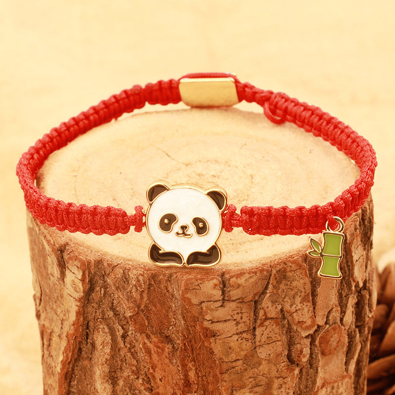 Mythstone Tibetan Handmade Panda Bamboo Lucky Red String Bracelet