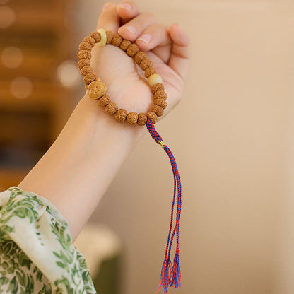 Pulsera de amuleto de la suerte y la riqueza con semillas de Bodhi de Rudraksha del Tíbet Mythstone