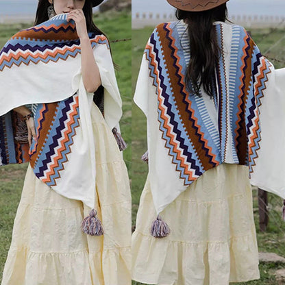 Mythstone Tibetan Colorful Striped Shawl Tassels Cozy Warm Travel Scarf Wrap