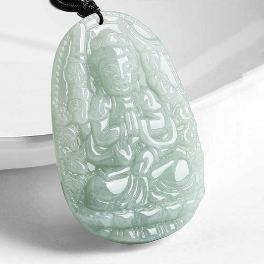 Mythstone Chinese Zodiac Natal Buddha Jade Wealth Prosperity Necklace Pendant