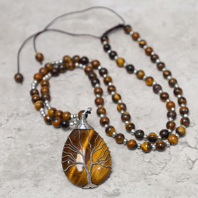 Mythstone Natural Tiger Eye Strength Beaded Pendant Necklace