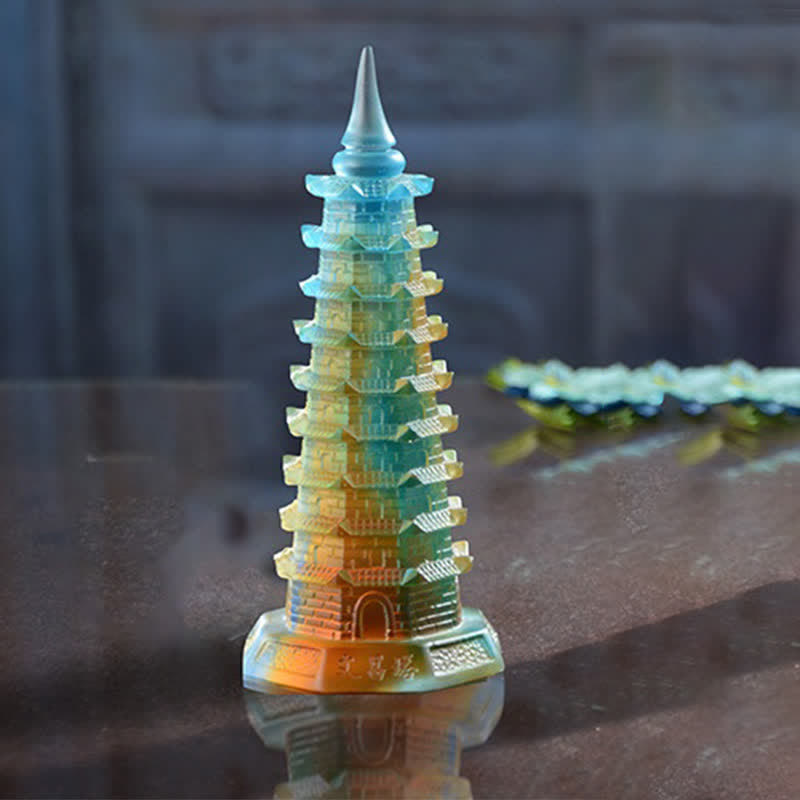 Mythstone Feng Shui Wenchang Tower Handmade Liuli Crystal Pagoda Art Piece Luck Home Office Decoration