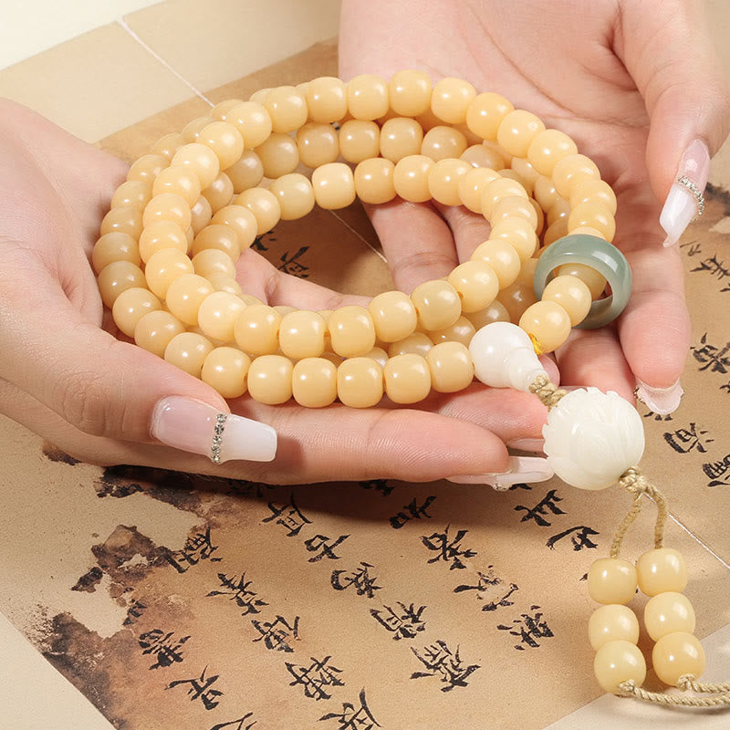 Mythstone Natural Bodhi Seed Lotus Dzi Bead Peace Harmony Charm Bracelet