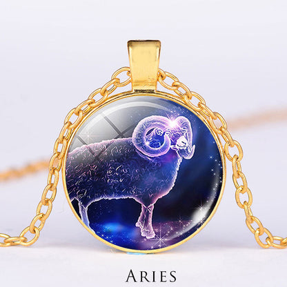 12 Constellations of the Zodiac Moon Starry Sky Protection Blessing Necklace Pendant