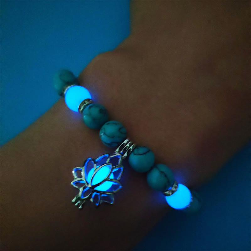 MythStone Tibetan Turquoise Glowstone Luminous Bead Lotus Protection Bracelet