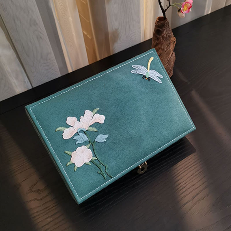 Mythstone Flowers Dragonfly Jewelry Box Organizer Single Layer Jewelry Storage Box Flannel Box