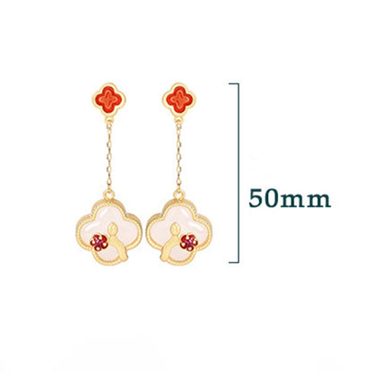 Mythstone 24K Gold Plated White Jade Four Leaf Clover Plum Blossom Luck Necklace Pendant Earrings