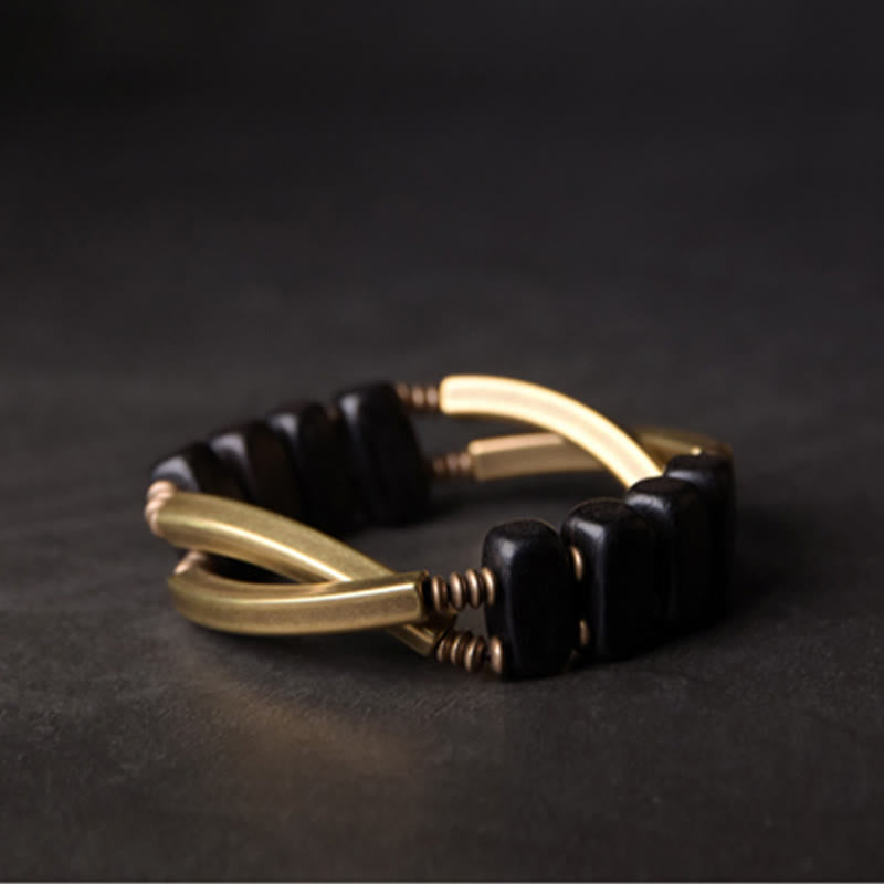 Mythstone Tibetan Ebony Wood Copper Balance Double Layer Bracelet