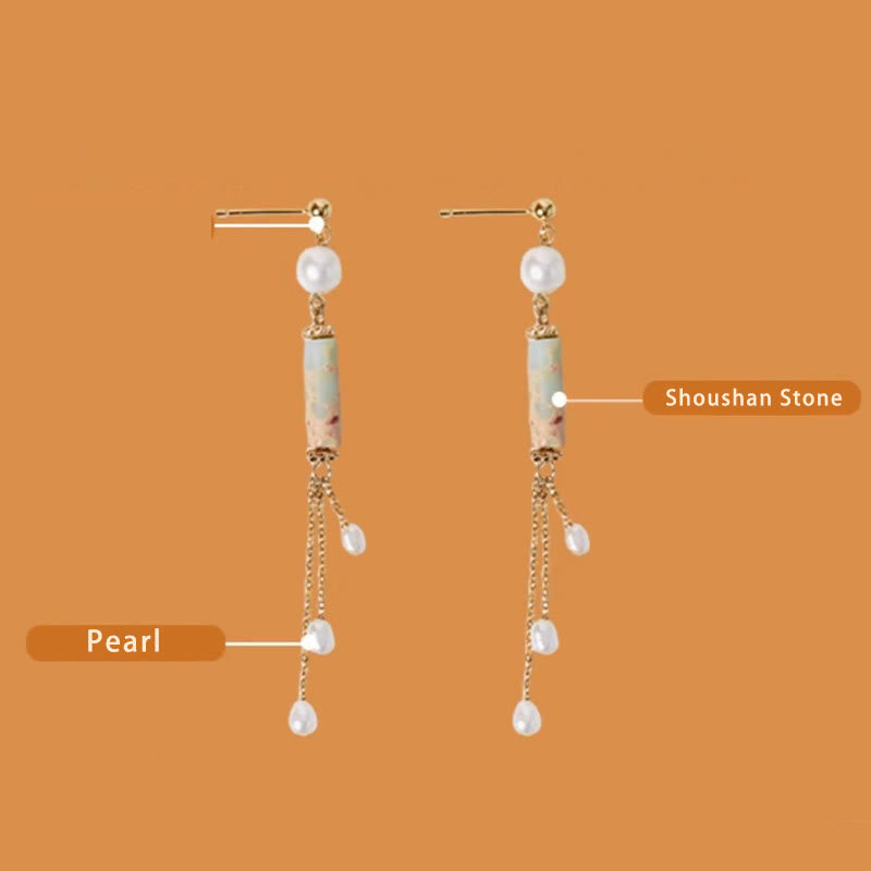 Mythstone 925 Sterling Silver Posts Shoushan Stone Pearl Healing Drop Earrings