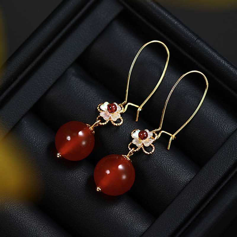 Mythstone 925 Sterling Silver Red Agate Flower Beaded Confidence Earrings