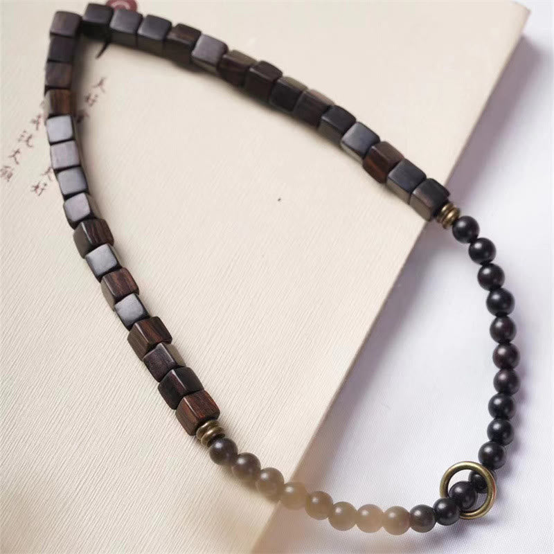 Mythstone Tibet Ebony Wood Square Beads Peace Double Wrap Bracelet