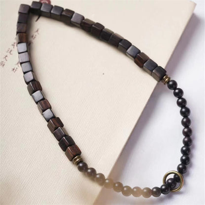 Mythstone Tibet Ebony Wood Square Beads Peace Double Wrap Bracelet