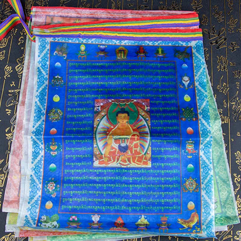 Mythstone Tibetan 5 Colors Windhorse Buddha Tara Scriptures Healing Auspicious Outdoor Prayer Flag