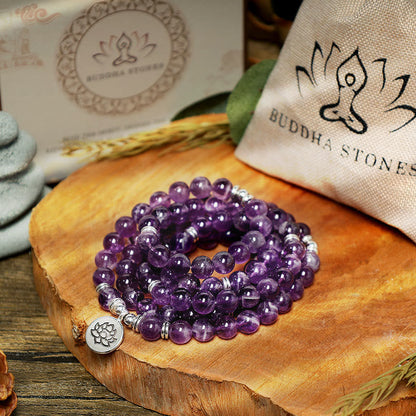 Mythstone Natural Amethyst Purification Mala Bracelet