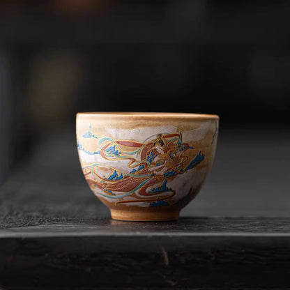 Mythstone Dunhuang Flying Apsaras Ceramic Gaiwan Sancai Teacup Kung Fu Tea Cup With Lid