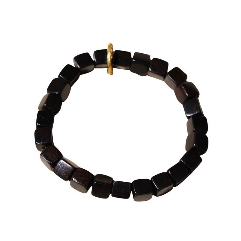 Mythstone Tibetan Ebony Wood Square Beads Peace Calm Bracelet