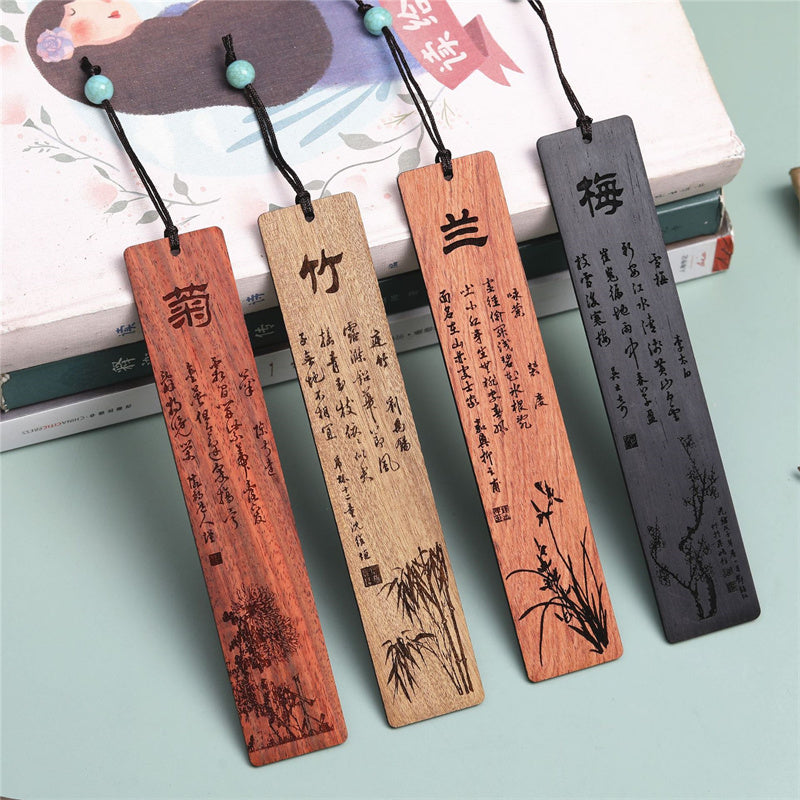 Mythstone Plum Orchid Bamboo Chrysanthemum Wood Bookmarks With Gift Box