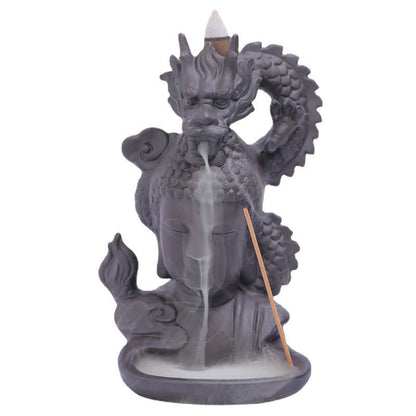 Mythstone Dragon Buddha Auspicious Clouds Purple Clay Healing Incense Burner Decoration