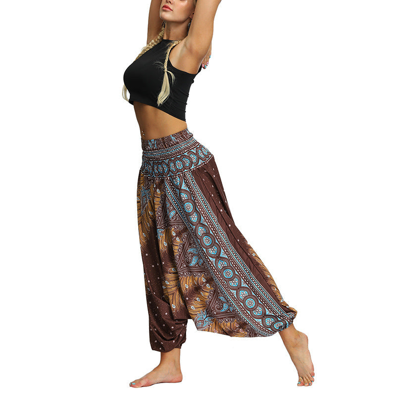 Mythstone Boho Feather Yoga Pants Hippie Harem Trousers Sports Fitness Dance Women's Pants