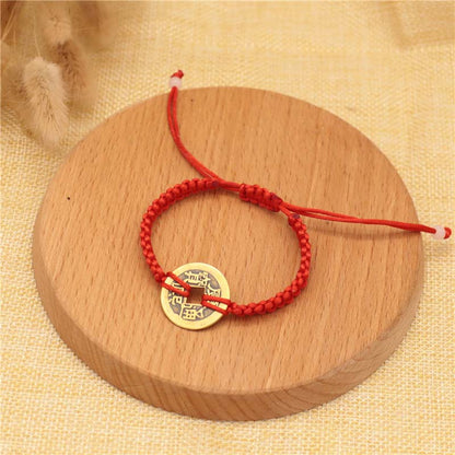 Mythstone Copper Coin Fortune Red String Weave Bracelet