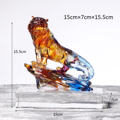 Mythstone Handmade Liuli Crystal Tiger Art Piece Protection Home Decoration