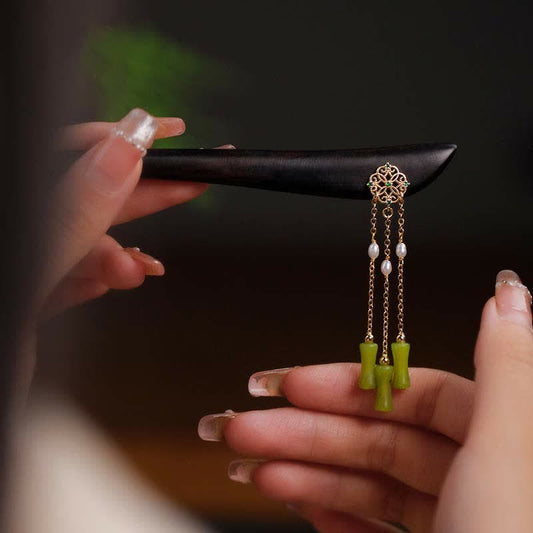 Mythstone Natural Peridot Ebony Wood Love Tassels Hairpin