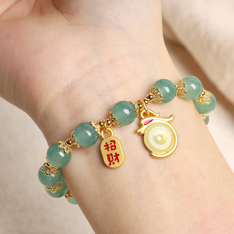 MythStone Year of the Dragon Red Agate Green Aventurine Peace Buckle Fu Character Lucky Fortune Bracelet