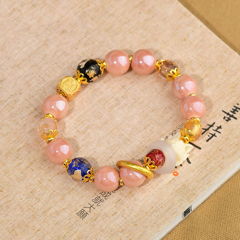 Mythstone Tibetan Incense Ash Liuli Glass Bead Luck Protection Nine-Tailed Fox Bracelet