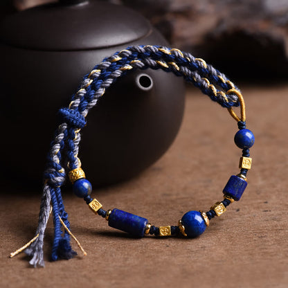 Pulsera de cuerda positiva hecha a mano con cuentas de lazurita natural Mythstone