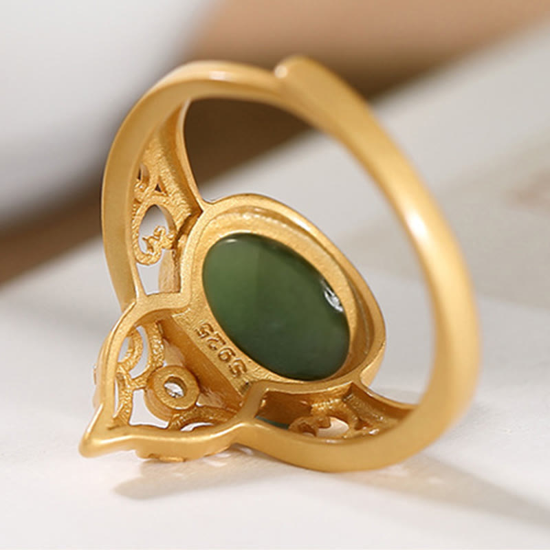 Anillo ajustable con piedra mitológica, calabaza, jade cian, moneda de cobre, suerte y éxito