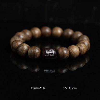 Mythstone Tarakan Agarwood Amber Red Agate Laughing Buddha Strength Meditation Bracelet