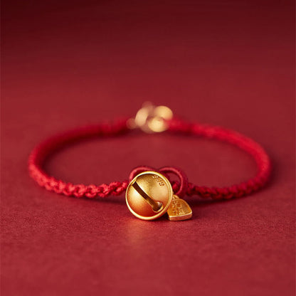 Mythstone Handmade Fu Character Charm Luck Happiness Bell Red Rope Bracelet