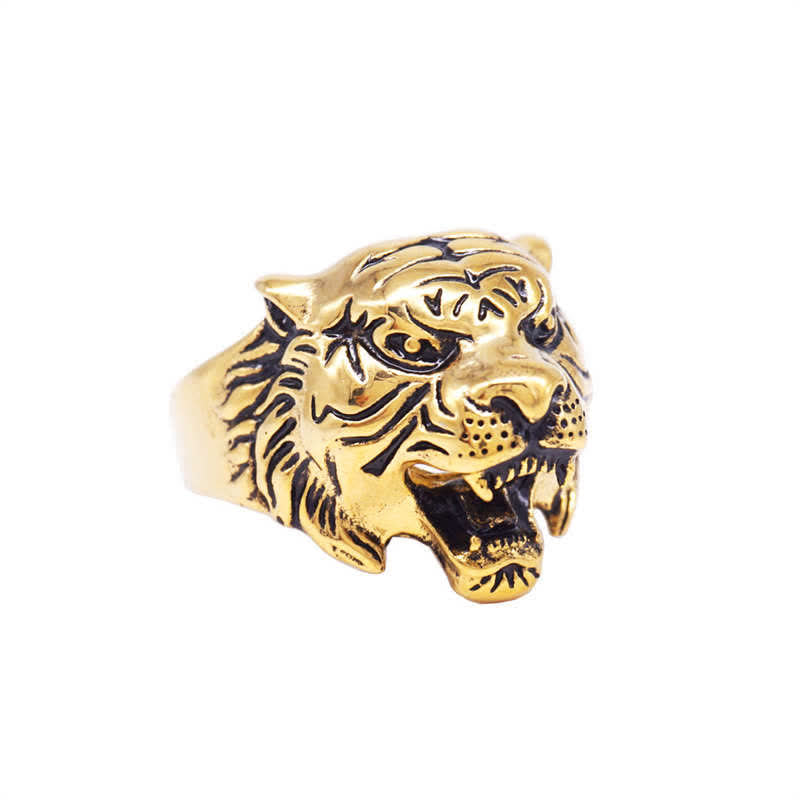 Mythstone Men's Animal Tiger Head Titanium Steel Balance Calm Punk Rock Biker Ring