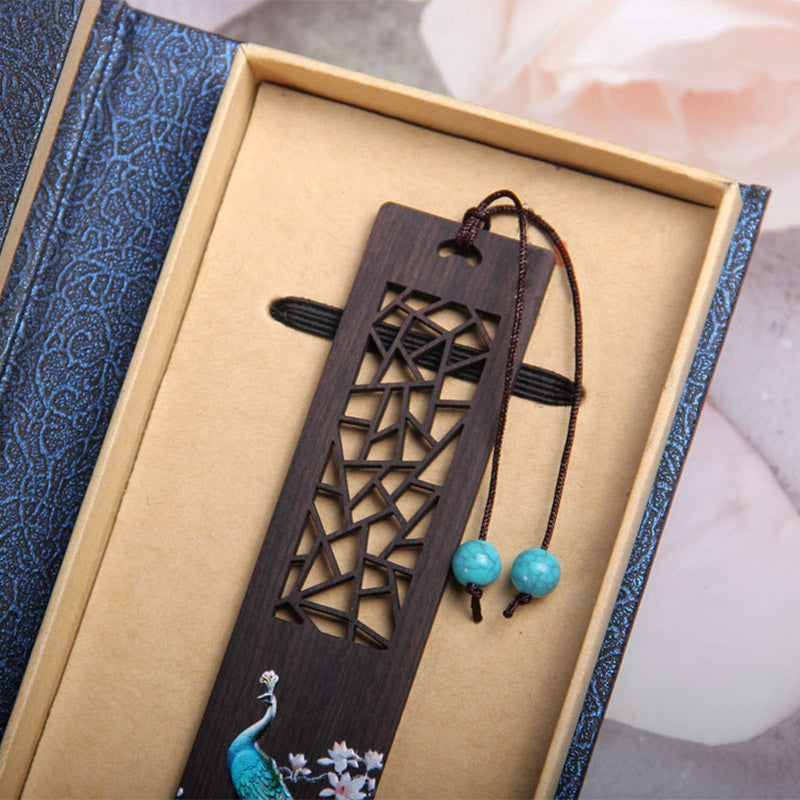 Mythstone Blue Peacock Ebony Wood Bookmarks With Gift Box