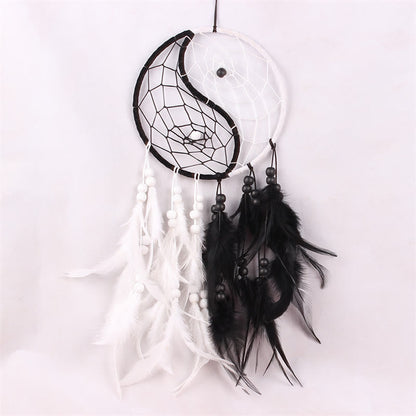 Mythstone Yin Yang  Dream Catcher Circular Net with Feathers Balance Decoration