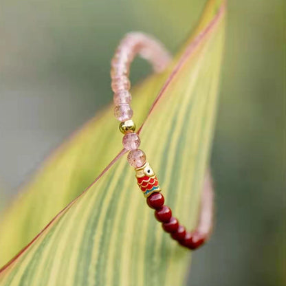 Pulsera curativa de pez koi de la suerte con cuarzo fresa natural Mythstone y cinabrio