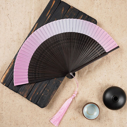 Mythstone Solid Color Gradient Hollow Engraved Handheld Bamboo Folding Fan