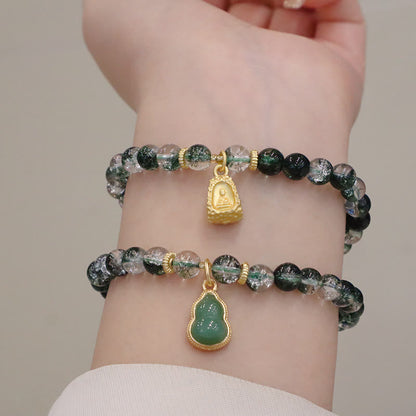 Pulsera con dije de Buda de calabaza con fantasma verde natural de Mythstone 