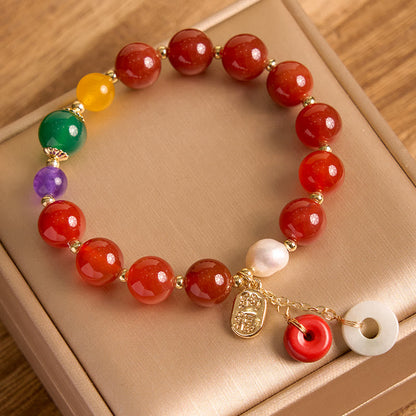 Mythstone Jade Red Agate Peace Buckle Charm Confidence Bracelet